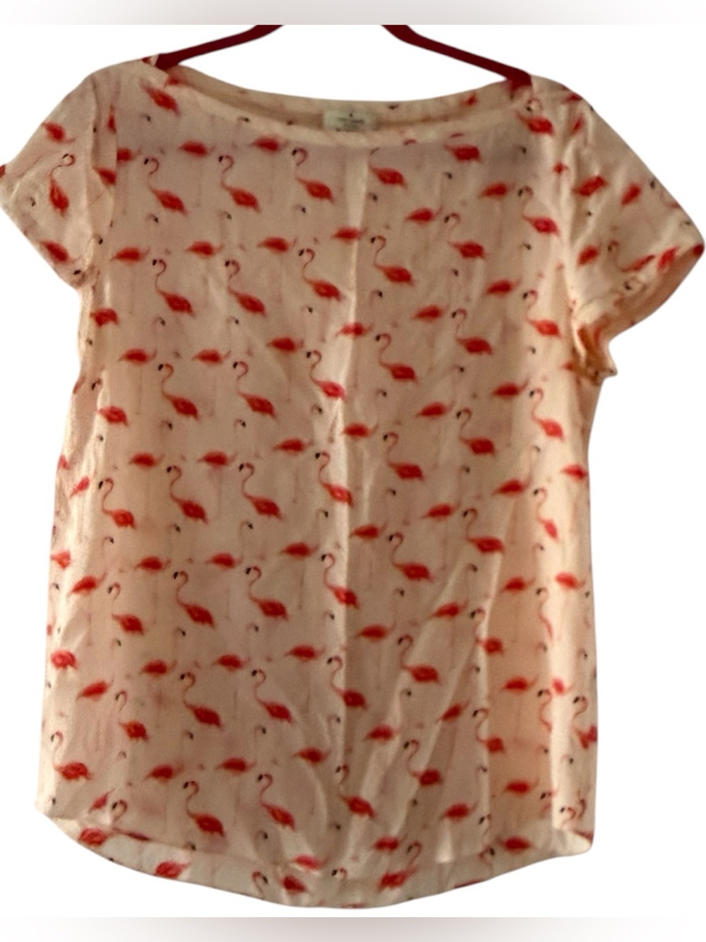 Kate Spade Cream Short-Sleeve Top with Pink Flamingo Print